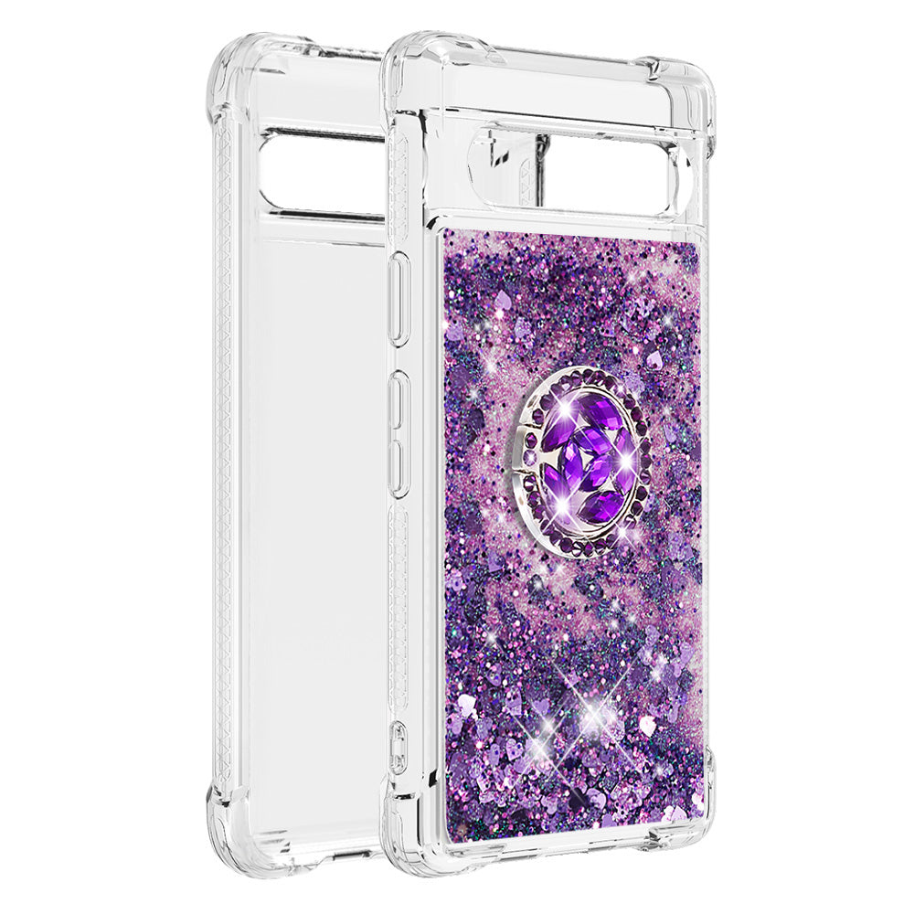 For Google Pixel 7a YB Quicksand Series-7 Liquid Quicksand TPU Phone Case Ring Kickstand Anti-drop Cover For Google Pixel 7a YB Quicksand Series-7 Liquid Quicksand TPU Phone Case Ring Kickstand Anti-drop Cover